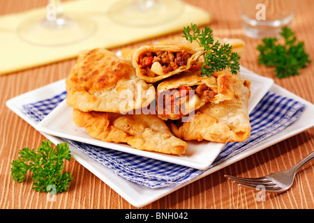 Meat turnovers. Recipe available. Stock Photo