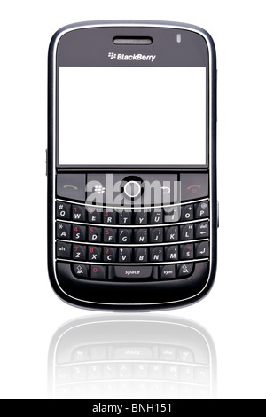 A Blackberry Bold 9000 smartphone, isolated on white with clipping paths for both phone and screen. Stock Photo