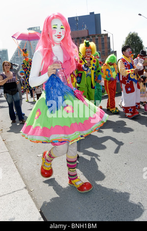 Pretty woman clown during a clown parade in Mexico city with clowns from several countries Stock Photo
