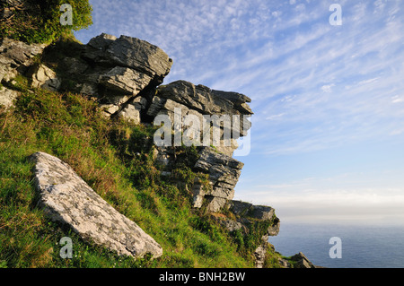 Shattered Devonian Limestone Rock outcrop of Castle Rock, Valley Of The Rocks, Exmoor, Devon Stock Photo