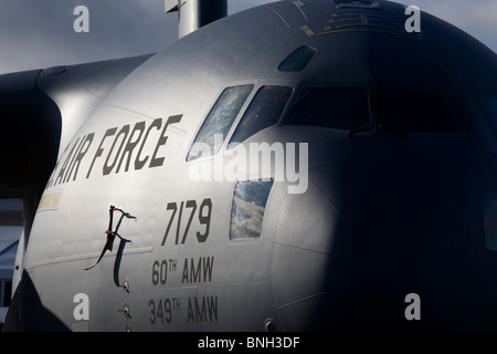 A C-17 Globemaster belonging to the 60th and 349th Air Mobility Wing of the US Air Force. Stock Photo