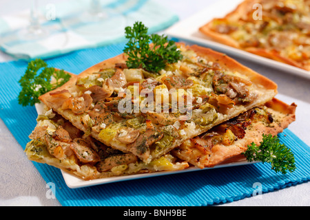 Pizza with vegetables and mushrooms. Recipe available. Stock Photo