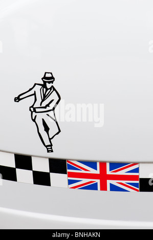 Union jack and dancing ska 'specials' man on a Custom Lambretta scooter side panel. UK Stock Photo