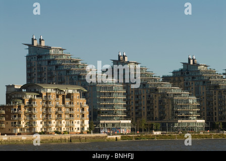 Battersea Reach Mordern block of flats along the south side of the River thames at Battersea London UK. Stock Photo