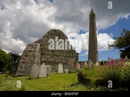 13th Century St Declan's Cathedral and Round Tower, Ardmore, County Waterford, Ireland Stock Photo