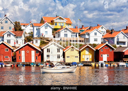 Sweden Grundsund Bohuslän West Coast Archipelago Boat Boats Building Buildings Coastal Town Day Daytime Europe Exterior Stock Photo