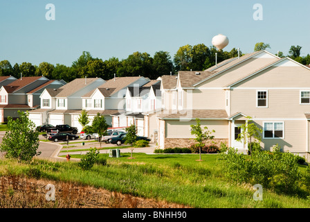 View of multiple family residences in a suburban neighborhood. Stock Photo