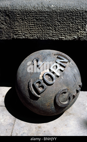 Cannonball at Born district of Barcelona commemorating the 1714 siege of Barcelona. Stock Photo