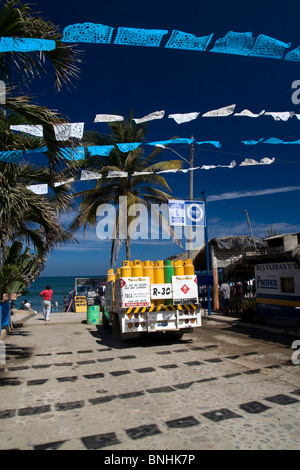 Propane gas delivery truck parked near the beach in Sayulita, state of Nayarit, on the Pacific Coast of Mexico. Stock Photo