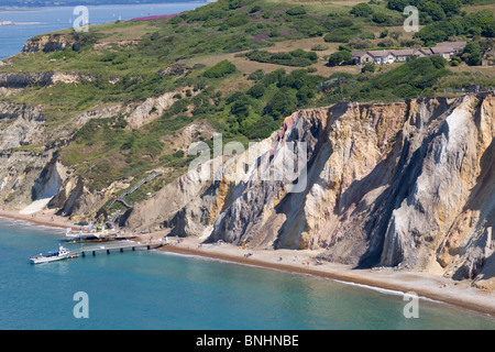 Alum Bay beach famous for its multi-coloured sand cliffs, Isle of Wight Stock Photo
