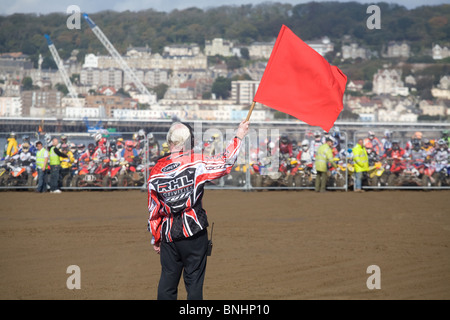 Mass start of the quadbike race at the Weston beach race, Weston-super-mare Stock Photo