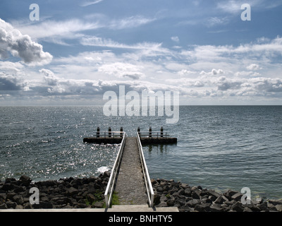 Jetty at the Ijsselmeer on the Afsluitdijk A7, the Netherlands. Stock Photo