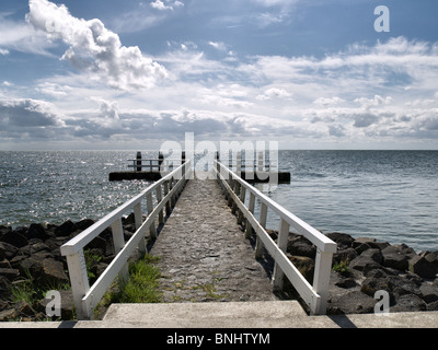 Jetty at the Ijsselmeer on the Afsluitdijk A7, the Netherlands. Stock Photo