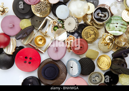 clothing buttons collection mess pattern background sewing stuff Stock Photo