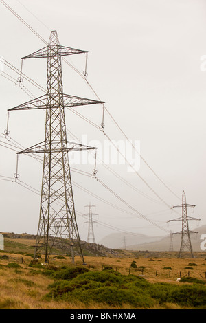 Pylons in Snowdonia,North Wales. Stock Photo