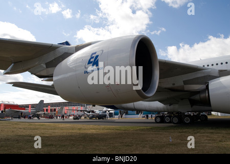 Cowling of Engine Alliance GP7200 Turbofan engine fitted to Airbus A380 at Farnborough International Air Show 2010 Great Britain