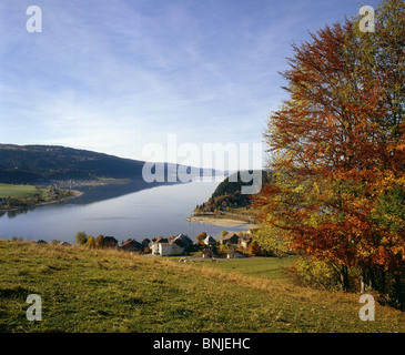 autumn fall Vallee de Joux Lac de Joux Le Pont lake lakes Village Switzerland landscape scenery mountain Jura mountains Canton Stock Photo