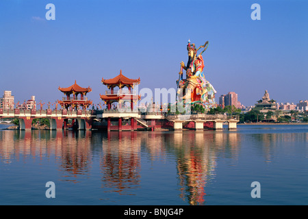 Taiwan Kaohsiung Lotus Lake Statue of Taoist God Xuan-tian-shang-di Asia China Formosa Lotus Pond Lake Lakes Taoist God Tao Stock Photo