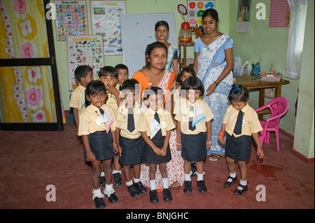 Sri Lanka Asia Pre School children Pre-School school children kid 4 5 puplis staff learn educate education teach class room Stock Photo