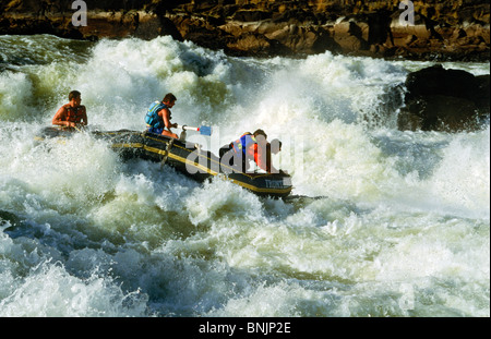 White water rafting on Zambezi River between Zimbabwe and Zambia Stock Photo