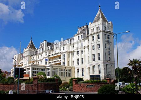 The white tall Grand Hotel in the Devon seaside town of Torquay Stock Photo