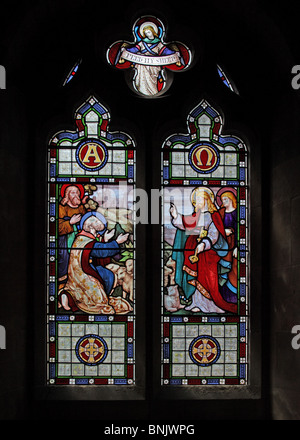 A stained glass window by Frank Holt of Warwick depicting Matthew 16.:19; Jesus giving the Apostle Peter the keys to the Kingdom of Heaven Stock Photo