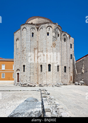 Zadar - St. Donatus church, 9th century, The Early Medieval Period. Roman time ruins in front Stock Photo