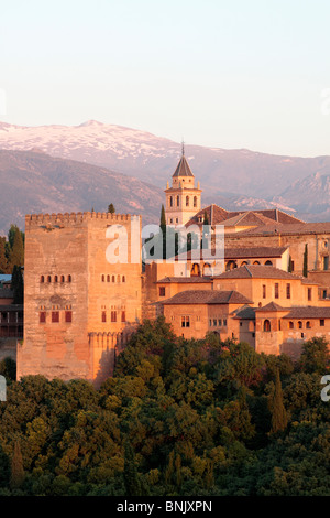 The palace of the Alhambra viewed from the lookout of saint Nicholas in Granada Andalucia Spain Europe Stock Photo