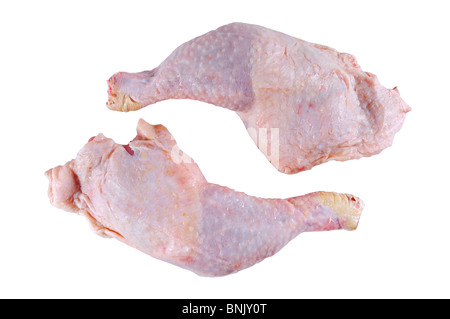 Two raw chicken legs isolated on white background. Stock Photo