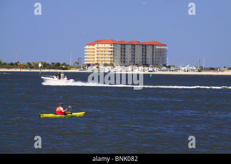 Kayaker in Beaufort Inlet at Fort Macon State Park, Atlantic Beach, North Carolina, USA Stock Photo