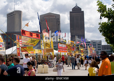 People and vendor booths. Jazz and Rib Fest. Columbus, Ohio, USA. Stock Photo