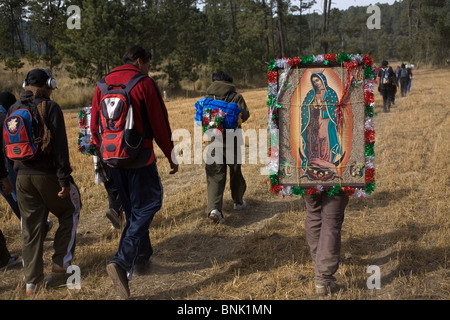 Pilgrims walk to the Virgin of Guadalupe Basilica on the outskirts of Mexico City, Tuesday, Dec. 9, 2008. Stock Photo
