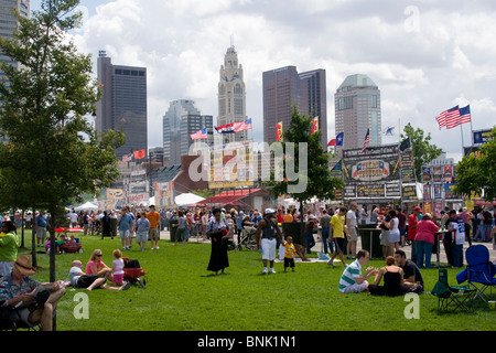 People and vendor booths. Jazz and Rib Fest. Columbus, Ohio, USA. Stock Photo