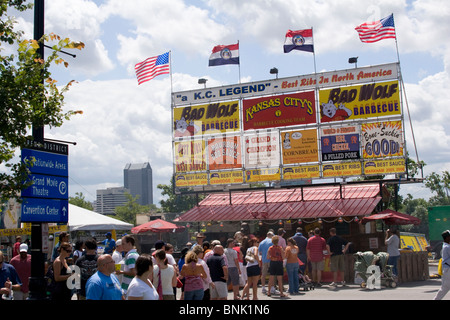 People and vendor booths. Jazz and Rib Fest. Columbus, Ohio, USA. Booth named Bad Wolf Barbecue. Stock Photo