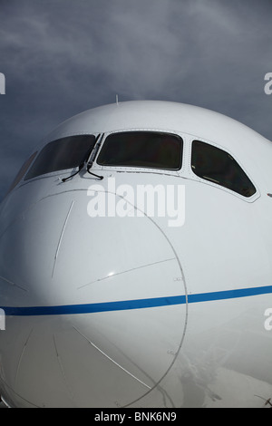The nose of the new Boeing 787 Dreamliner jet aircraft Stock Photo