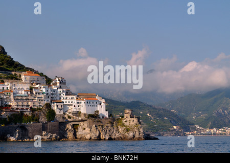 The Hotel Luna Convento and Hotel Marina Riviera perched on the headland in Amalfi Town Stock Photo