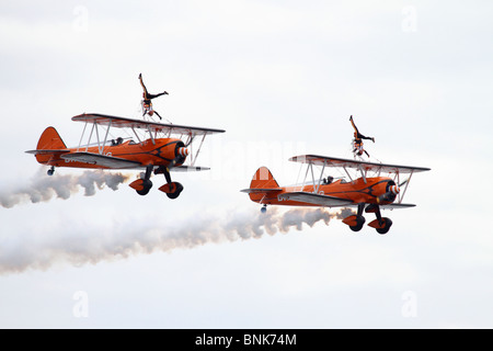 Breitling Wingwalkers with the Danielle and Stella at the Arbroath Seafront Spectacular, Scotland, UK Stock Photo