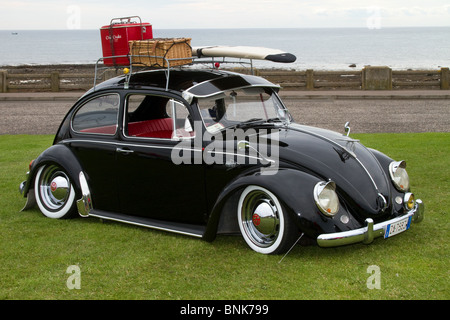 Black 1957 50s Vintage VW Volkswagen Beetle, classic cars, cherished veteran, restored old timer, collectable motors, vintage heritage, old preserved Stock Photo