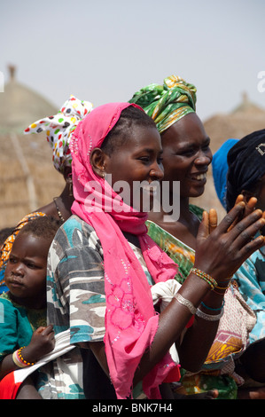 Africa, Senegal, Dakar. Fulani village, semi-nomadic tribe located along the shores of the Pink Lake of Retba. Stock Photo