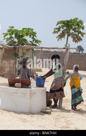 Africa, Senegal, Dakar. Fulani village, semi-nomadic tribe located along the shores of the Pink Lake of Retba. Stock Photo