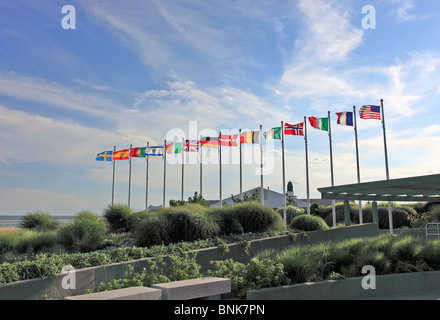 Flags of countries that lost citizens in crash of TWA Flight 800 Smith Point Park Long Island NY Stock Photo