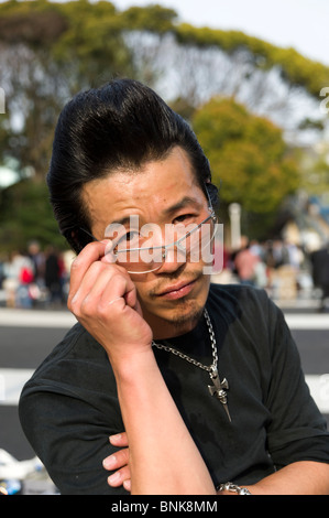 Member of Roller-Zoku dance group called Lebels in Yoyogi Park in Harajuku district, Tokyo, Japan Stock Photo