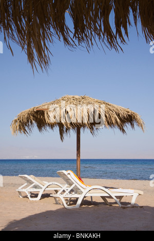 Sun loungers on an Egyptian beach Stock Photo