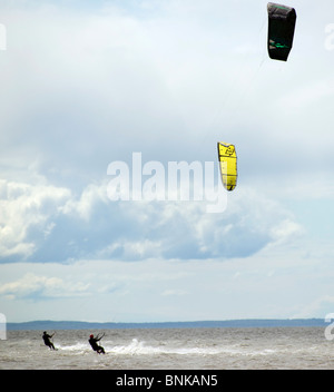 Kite Surfers in the Cook Inlet and the Turnagain Arm of Alaska Stock Photo