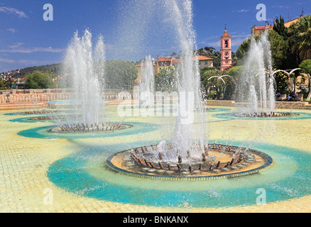 Fountains at Place Massena in downtown Nice on the French Riviera (Cote d'Azur) Stock Photo