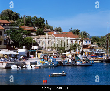 Harbourside view of picturesque fishing village Agia Effimia on Kefalonia Stock Photo