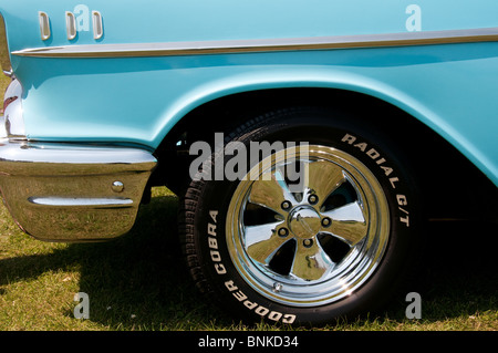 Front wheel of a classic 1957 Chevrolet Bel Air car Stock Photo