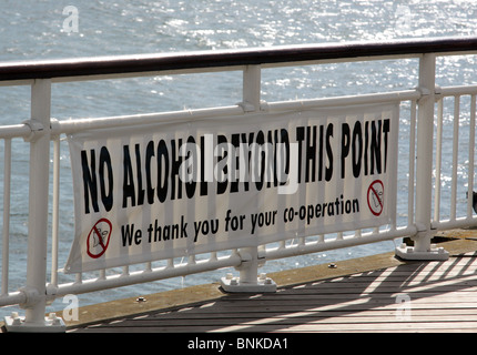 Sign on Bournemouth Pier - No Alcohol Beyond This Point Stock Photo
