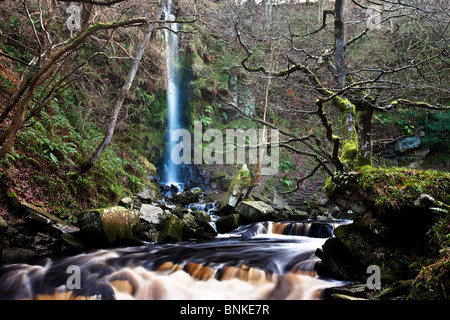 Mallyan Spout Waterfall and West Beck in Winter, near Goathland, North York Moors National Park Stock Photo