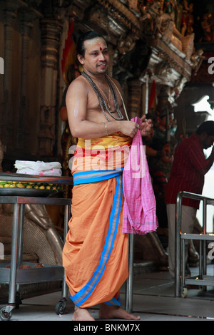 Singapore, brahmin priest, Sri Veeramakaliamman hindu temple, Stock Photo